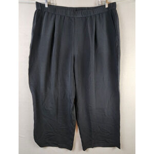 Eileen Fisher High Waist Pleated Wide Leg Silk Pants Women's 3X Black Pockets